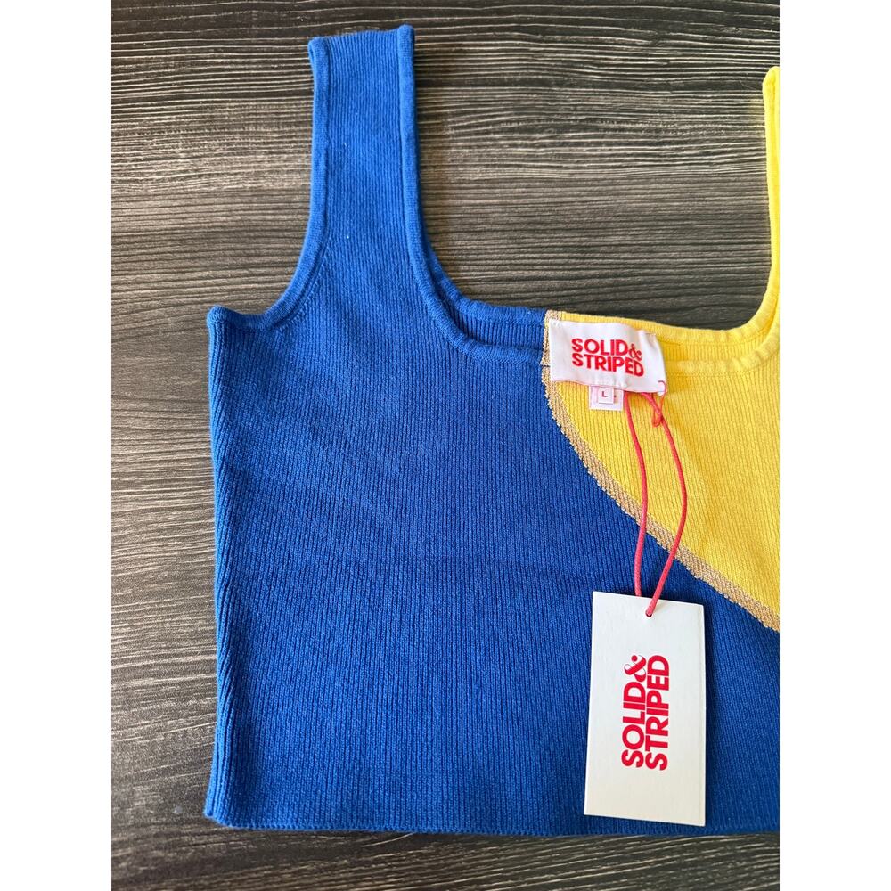 NWT Solid & Striped Kimberly Knit Crop Navy and Yellow Color Block Crop Sz. L - Picture 2 of 6